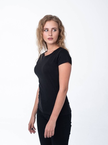 Чёрная женская футболка с лайкрой оптом - Чёрная женская футболка с лайкрой оптом