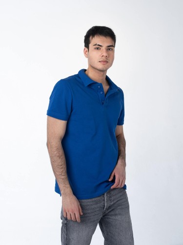 Синяя рубашка ПОЛО с эластаном мужская