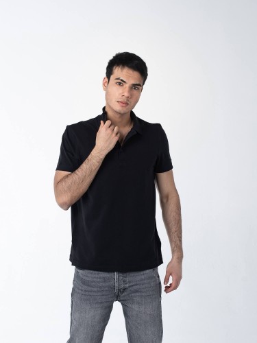 Чёрная рубашка ПОЛО с эластаном мужская