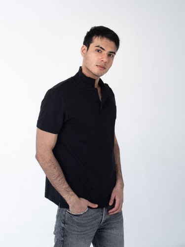 Чёрная рубашка ПОЛО с эластаном мужская оптом - Чёрная рубашка ПОЛО с эластаном мужская оптом