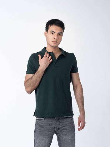 Тёмно-зелёная рубашка ПОЛО мужская оптом - Тёмно-зелёная рубашка ПОЛО мужская оптом