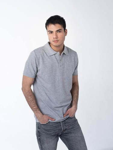 Мужская рубашка ПОЛО с эластаном серый меланж