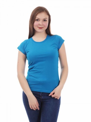 Бирюзовая женская футболка с лайкрой оптом - Бирюзовая женская футболка с лайкрой оптом