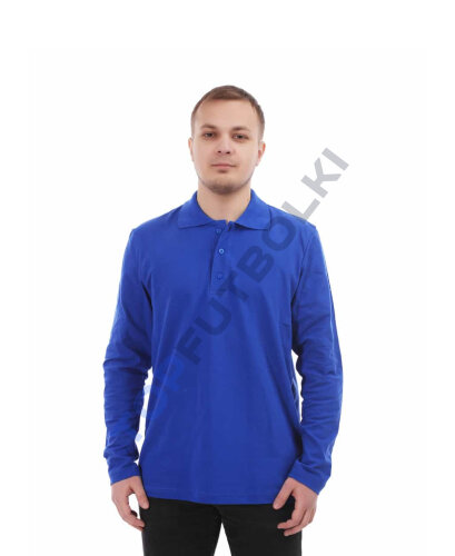 Синяя рубашка ПОЛО с длинным рукавом мужская